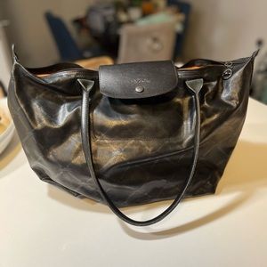 Longchamp Medium Long Handle Waxed Canvas Logo Tote